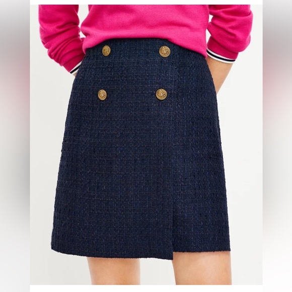 LOFT Navy Blue Midi Skirt with Gold Buttons - Picture 1 of 4